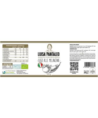 Pantaleo Agricoltura Luisa Pantaleo organic eggplant sauce 6 jars of 295 g 100 made in Italy without preservatives low fat content condiment for pasta - Buy Online on GoSupps.com