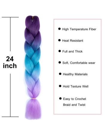 Colorfulpanda Ombre Jumbo Braid Hair Extensions - 24 Inch 100g Kanekalon for Crochet Twist - Dark Lila/Blue/Light Purple - Buy Online on GoSupps.com