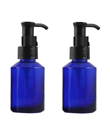 MZUU 2PCS 60ML/2OZ Empty Refillable Blue Glass Pump Bottles with Pump Vial Cosmetic Jar Cleansing Oil Emulsion Essence Cream Lotion Essential Oil Pump Dispenser