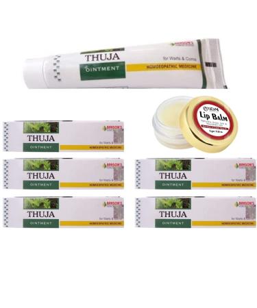 Pack of 5 X Thuja Skin Ointment (25gm) with Pack of 1 YiCan Lips Balm