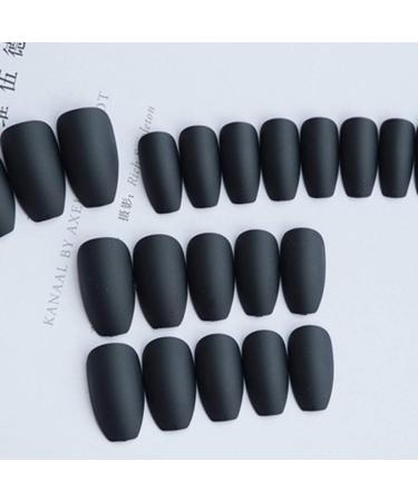 Sethexy 24-Piece Matte Ballerina Black Acrylic Nail Tips for Women & Girls - Medium Coffin Complete Cover - Buy Online on GoSupps.com