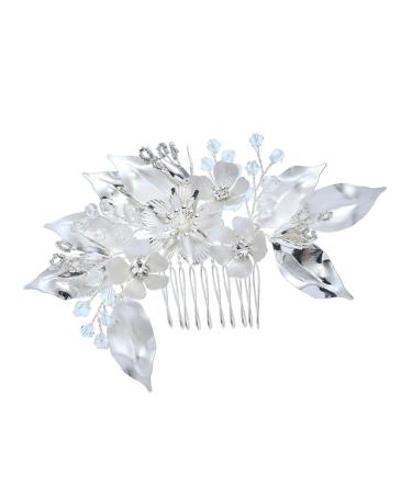 DOITOOL Straight Teeth Comb Simple Side Comb Bridal Veil Comb for Bridal Leaf Comb Metal Comb Silver Barrettes Wedding Veils Rhinestone Headpiece The Flowers Bride
