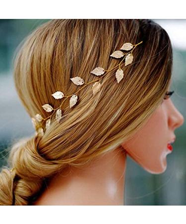 Yean Wedding Headband Gold Leaf Bridal Headpieces for Bridesmaid and Flowergirls (15.7 Inches) (Gold)