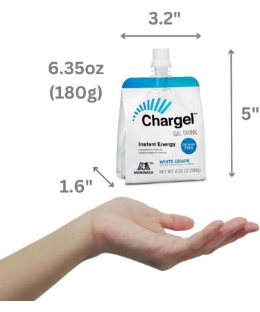 Chargel Caffeine-Free Energy Gel Drink - Pack of 6 | Pre & During Workout for Endurance | Running, Biking, Triathlon | Carbs & Vitamin B | Gluten-Free White Grape Flavor - Buy Online on GoSupps.com