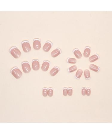 Justotry 24-Piece Glossy Angular Nails Set | Short White French Press-On & Nude Artificial Nails | Classic Square Fake Nails for Women - Buy Online on GoSupps.com