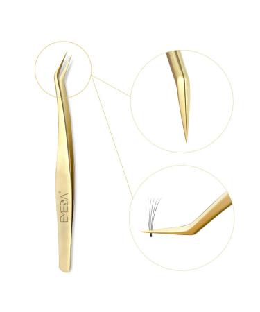 Golden tweezers for volume eyelashes extension precision tweezers made of curved pointed stainless steel-individual tweezers with false lash extensions and 3D-6D volume of Emeda Gold Volume Twezers - Buy Online on GoSupps.com
