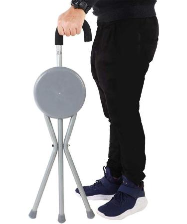 Folding Walking Stick Portable Lightweight Walking Crutch with Plastic Seat Stainless Steel Walking Cane Non Slip Tripods Balancing Mobility Aid for Elder Star of Light Grey - Buy Online on GoSupps.com