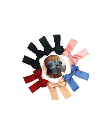 8-Piece Set Big Satin Ribbon French Barrettes for Women - Large, Soft, Silky Hair Bow Clips - Buy Online on GoSupps.com