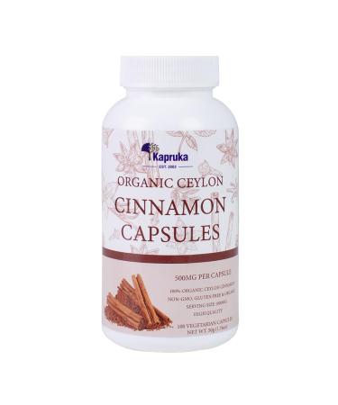 KAPRUKA Organic Ceylon Cinnamon Capsules 1000 mg (2 Capsules) | 100 Capsules 100% Organic Ceylon Cinnamon Pills Vegan Cinnamon Tablets