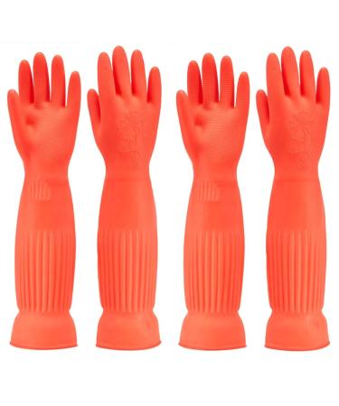 Rubber flushing glove waterproof and oil-resistant suitable for kitchen cleaning laundry household cleaning dishwasher car wash indoor and outdoor cleaning pet care etc. (2-pairs medium)