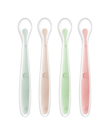 Tomedeks 4 Silicone Baby Spoons Soft Curved Baby Feeding Spoon Rice Porridge Spoon Soft Baby Spoon Set From 1 Month (color)