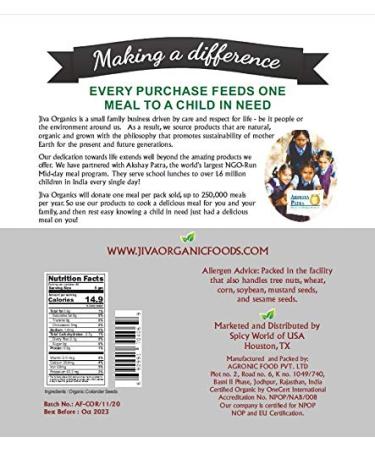 Jiva Organics Organic Coriander Seeds 7 oz (200 g) - Premium Quality Spice - Buy Online on GoSupps.com