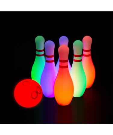 PUZZLE KING Light Up Kids Bowling Set Includes 6 Pins and 1 Ball Bowling Pins Toy Set for Kids Toddler Indoor & Outdoor Games for Boys Girls 7 Pcs, Height 7.87inch