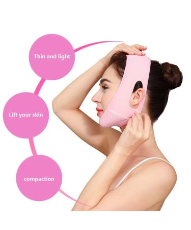 Double Chin Reducer Face Shaper V Line Mask | Soft Chin Strap for Women | Lift & Restore Skin Elasticity - Pink - Buy Online on GoSupps.com