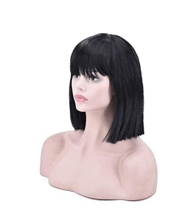 Shop BGHJUE Short Bob Black Wig for Women - Straight Synthetic Wig with Bangs | 25cm Realistic Hair - Buy Online on GoSupps.com