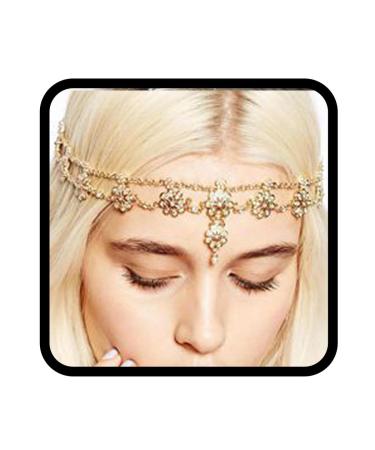 Runmi Bridal Head Chain Pearls Hair Accessories Gold Headband Flower Hairpiece Headband Festival Hair Accessories for Women and Girls - Buy Online on GoSupps.com