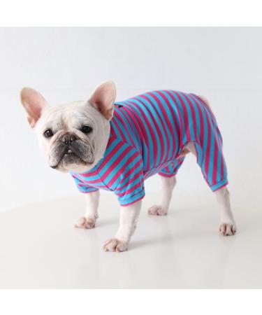 BT BEAR Dog Clothing | Classic Striped Pajamas for Bulldogs & Puppies | Soft Cotton Overalls in Blue & Hot Pink - Size L - Buy Online on GoSupps.com