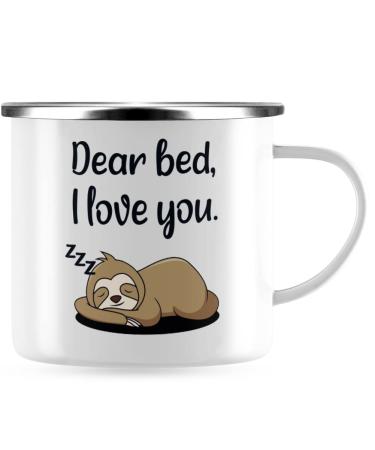JUNIWORDS enamel mug Dear Bed I Love You silver mug rim