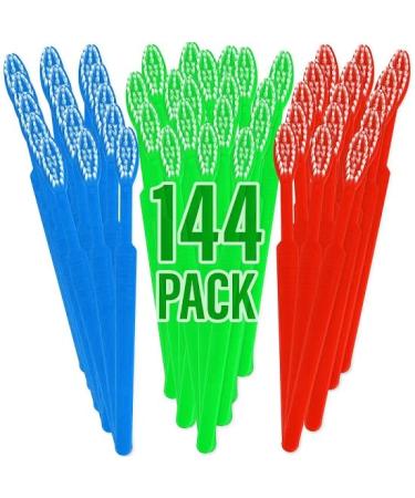 144 Bulk Toothbrushes Individually Wrapped Disposable Toothbrushes Soft Bristles Verity of Fun Colors Perfect for Travel Giveaways Hotels 144 Pack