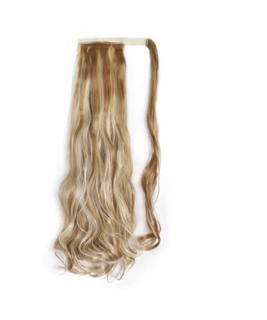 Vibrant Corn Wavy Long Ponytail Synthetic Wig Wrapped In Clip Hair Extension With Brown Ponytail Hair Pieces 22inches 1011-22TH613S