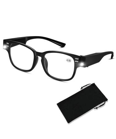 Reading Glasses with Lights Bright LED Readers Magnifying Glasses with Lights Blue Light Blocking Glasses LED Magnifying Eyeglasses Nighttime Reader Eyewear Unisex Vision Lighted Reading Glasses+3.5 +350