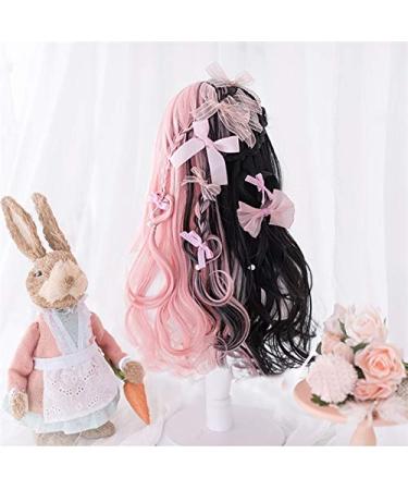 Lolita Wig 60CM Long Wavy Black Pink Ombre - Cute Heat Resistant Synthetic Hair + Wig Cap - Buy Online on GoSupps.com