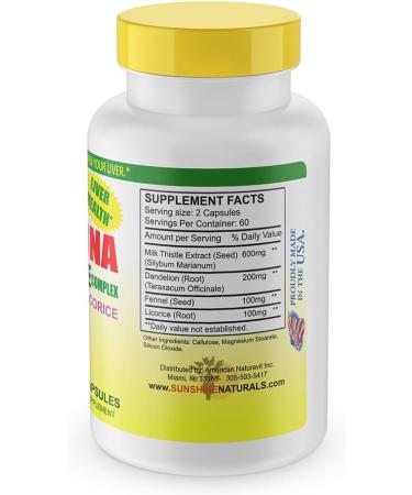 Sunshine Naturals Milk Thistle Complex - Liver Support Supplement with Dandelion, Fennel, and Licorice - 600mg, 120 Capsules - Buy Online on GoSupps.com