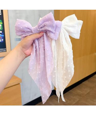 Large Chiffon Hair Bows Clips Set - Wedding & Bridesmaid Hair Accessories - White/Pink/Blue/Purple (4pcs) - Buy Online on GoSupps.com