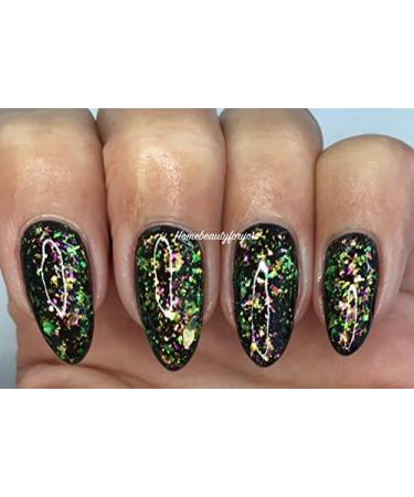 Bluesky Galaxy 01 Chameleon Flakes Nail Gel Polish UV LED Soak Off 10ml This is a Clear Gel with Chameleon Flakes A Black Gel Is Used as the first coat for the Effect in the Picture. - Buy Online on GoSupps.com