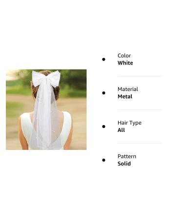 Juinte Bridal Hair Bow Veil Bachelorette Party Pearl Clip - White Blunt Edge Wedding Bride Accessories - Buy Online on GoSupps.com