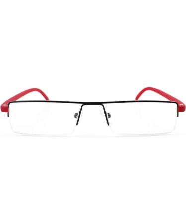 Ultra-Light TR90 Reading Glasses for Men & Women | Classic Metal Visual Aid | Semi-Burning Narrow Style | Red +3.0 Diopter | Includes Case & Cleaning Cloth - Buy Online on GoSupps.com