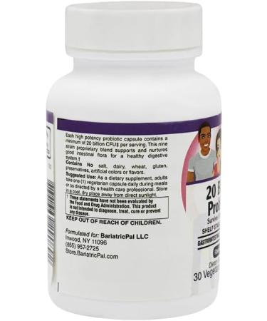 BariatricPal Probiotic 20 Billion CFU Gastrointestinal & Immune Health Capsules (30 Count) 30 Count (Pack of 1) - Buy Online on GoSupps.com