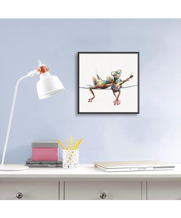 Yidepot Canvas Frog Wall Art Decor - Happy Frogs with Glasses - 30x30CM Framed - Buy Online on GoSupps.com