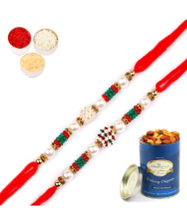 Ghasitaram Gifts Rakhi for Brother Rakhis Online - Set of 2-6423 Rakhis with 100 GMS of Dryfruits Mix Can Rakhi Set with 100 gms of Dryfruits Mix Can
