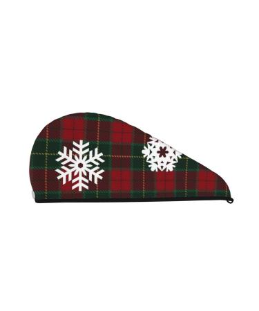 Microfiber Hair Drying Cap Red and Green Flannel and Snowflakes Hair Towel Cap Soft Absorbent Hair Towel Towel Wrap with Button Quick Dry Fast Drying Hair Capsfor Curly Long & Thick Hair