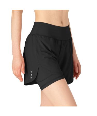 donhobo women's sports shorts summer 2 in 1 short pants quick-drying running shorts fitness yoga jogging training sports pants S black