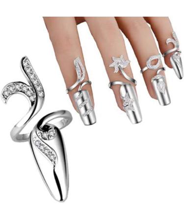 Beaupretty 4 Pcs Women Finger Nail Ring Fingernail Rings Crystal Rhinestone Nail Cap Cover Ring Nail Art Charm for Women Girls - Buy Online on GoSupps.com