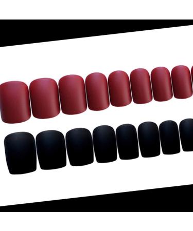 Buy Sethain Matte Square False Nail Tips - Black Red 24PC Complete Cover Press-On Nails for Women & Girls - Buy Online on GoSupps.com