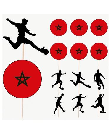 Morocco Football Silhouette Flag Mix Party Food & Cupcakes Picks Decorations Toppers (pack of 14)