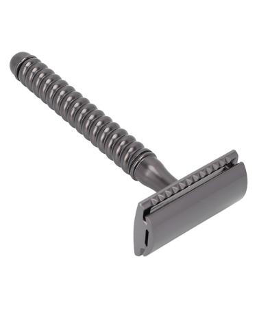 Double Edge Safety Razor Comfortable Manual Shaver Button Design Anti-Slip Handle for Men(Black)