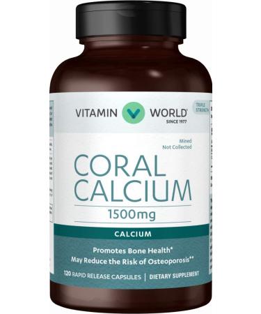 Vitamin World Coral Calcium 1500 mg. 120 Capsules Mineral Supplement Rapid-Release Gluten Free