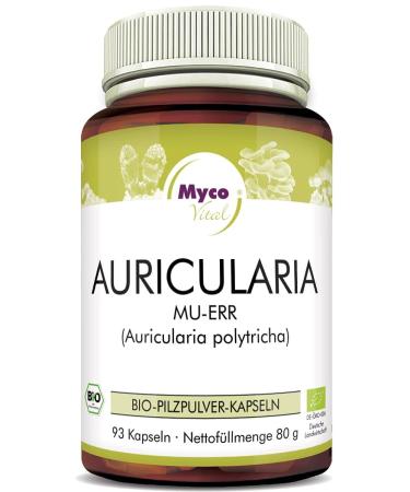 MycoVital Bio Auricularia Mushroom Powder Capsules 93 pieces each 500 mg from German cultivation - 100% Vegan & Without Additives