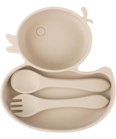 Suction Plate for Baby and Toddler | Divided Silicone Weaning Dish with Fork and Spoon | BPA Free - Beige - Buy Online on GoSupps.com