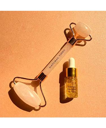 Natural Vibes Rose Quartz Roller & Massager for Face & Neck | FREE Gold Beauty Elixir Oil | International Shipping Available - Buy Online on GoSupps.com