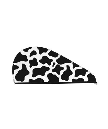 Cow Print Black White Microfiber Hair Towel Soft Super Absorbent Hair Towel Wrap for Women Coral Velvet Quick Dry Hair Cap for Long Curly and Thick Hair