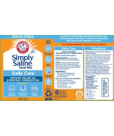 Arm & Hammer Simply Saline Daily Care Nasal Mist 4.4oz - Drug-Free Saline Nasal Spray 3-Pack - Buy Online on GoSupps.com