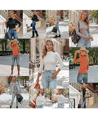 REVETRO Women Casual Long Sleeve Mock Turtleneck Top - Blue Green | Slim Fit Lightweight Tee - Buy Online on GoSupps.com