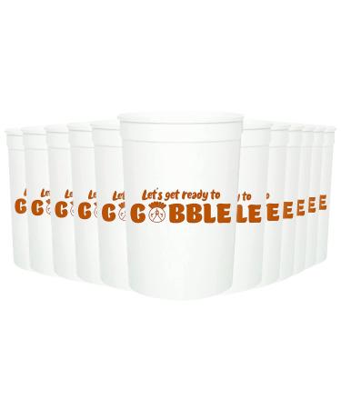 Thanksgiving Party Cups - "Let's Get Ready To Gobble" - Set of 12 White and Burnt Orange 16oz Stadium Cups, Perfect for Thanksgiving Dinner, Thanksgiving Party, Friendsgiving Party
