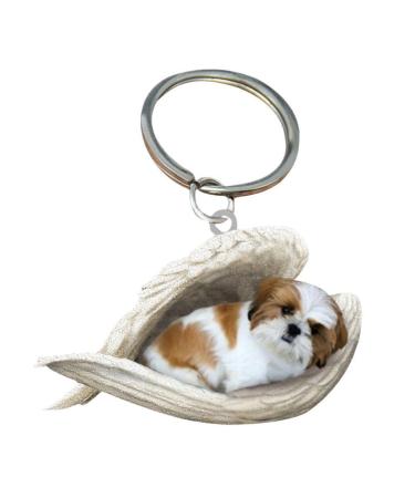 Car Pendant Cute Sleeping Dog Angel Car Key Pendant for Dog Lovers Moms Car Hanging Ornament Windows Decor Ornament Sleeping Angel Animal Pet Dog Lover Car Rear View Mirror Accessories Shih Tzu Unit size