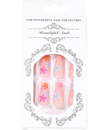 Coffin False Nails Long Fake Nails French Flowers Press on Nails Ballerina Acrylic Stick on Nails 24pcs for Women and Girls (Color : PINK Size : D) - Buy Online on GoSupps.com